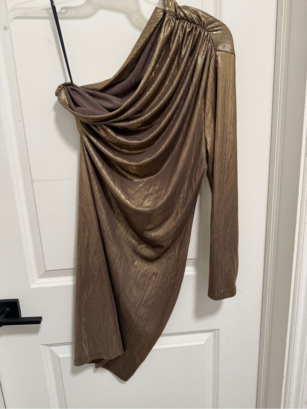 SHEIN Metallic Bronze One-Shoulder Asymmetrical Dress